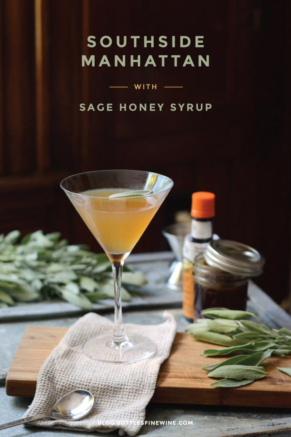 Southside Manhattan - cocktail recipe with rye whiskey and sage honey syrup